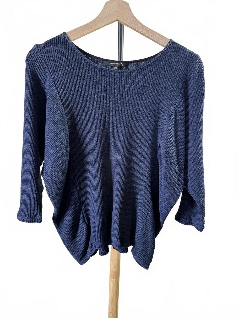 Massimo Dutti Navy Ribbed Knit Sweater